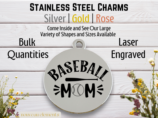 Baseball Mom | Laser Engraved Stainless Steel Charm