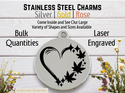 Cannabis Leaf Love | Laser Engraved Stainless Steel Charm