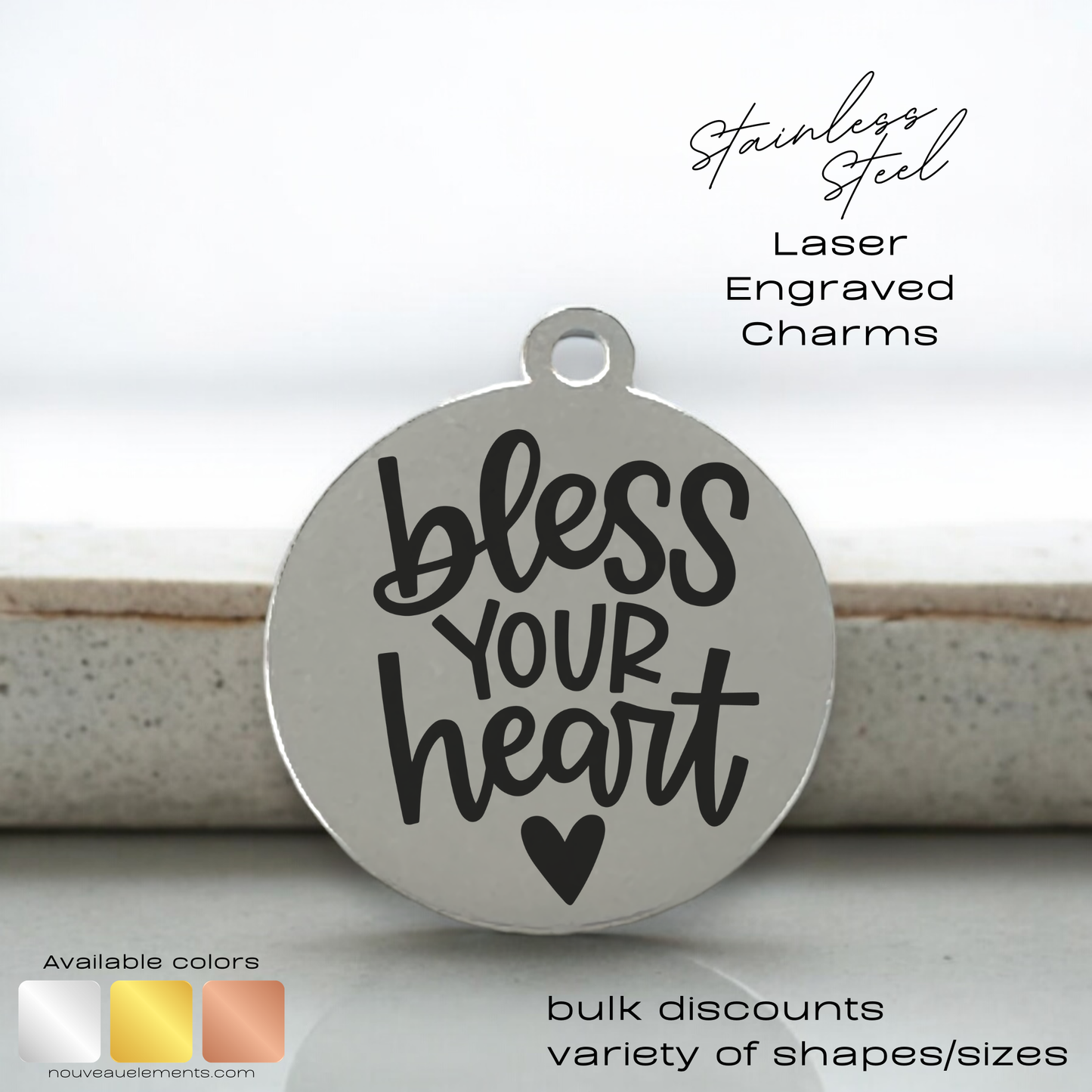 Bless Your Heart | Engraved Stainless Steel Charm