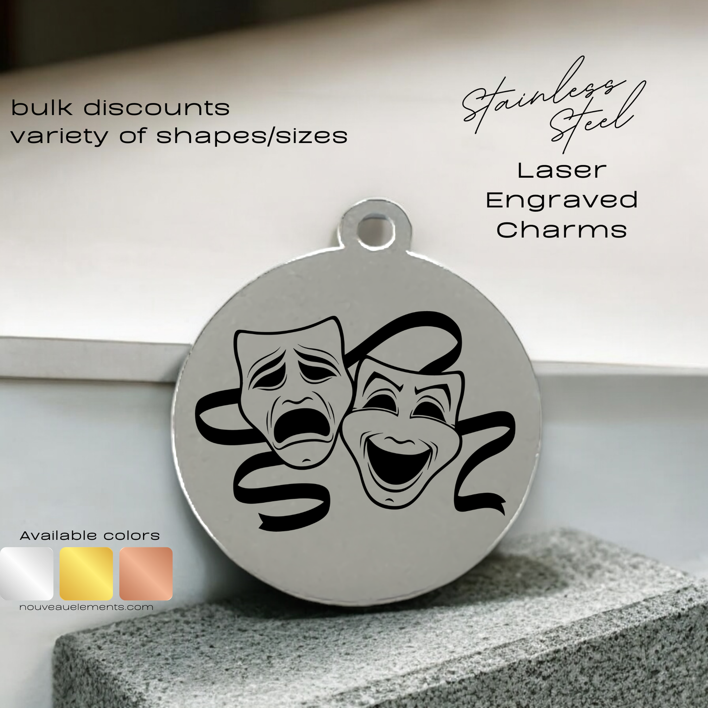 Drama Mask | Laser Engraved Stainless Steel Charm