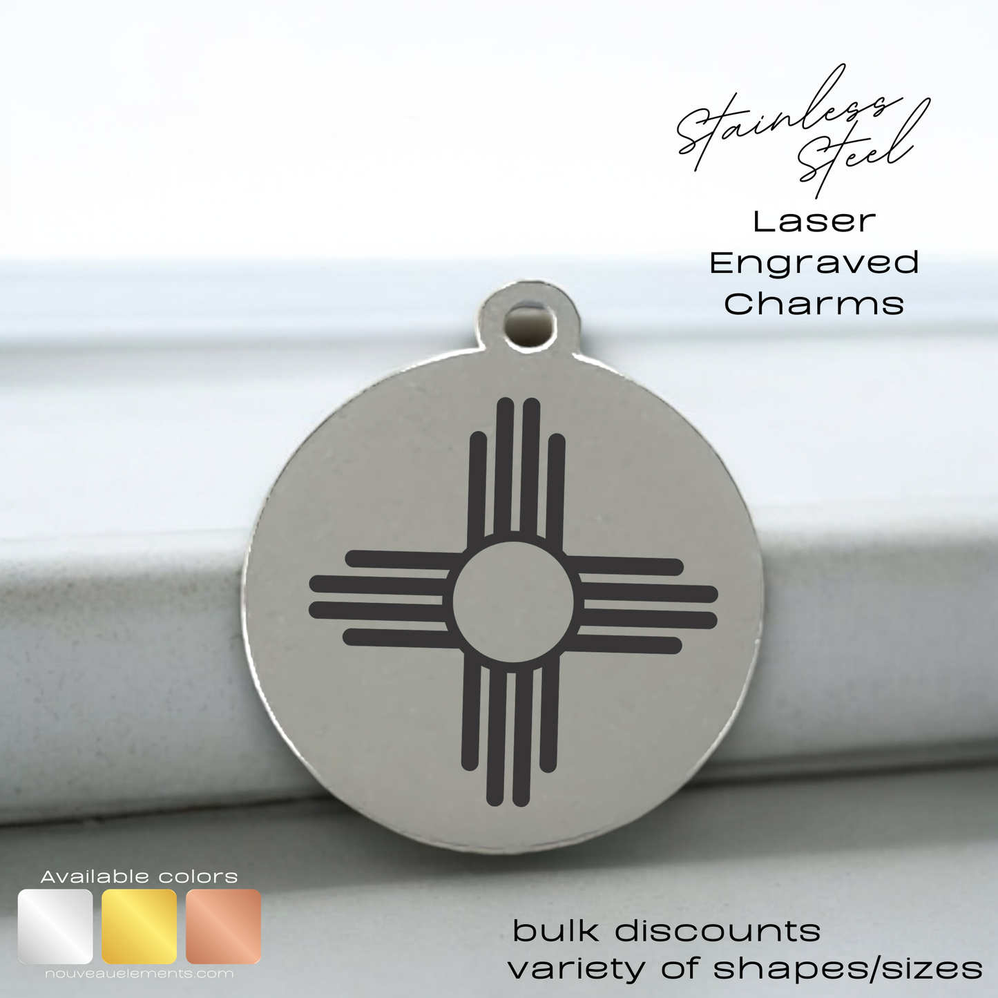 Zia Symbol | Laser Engraved Stainless Steel Charm