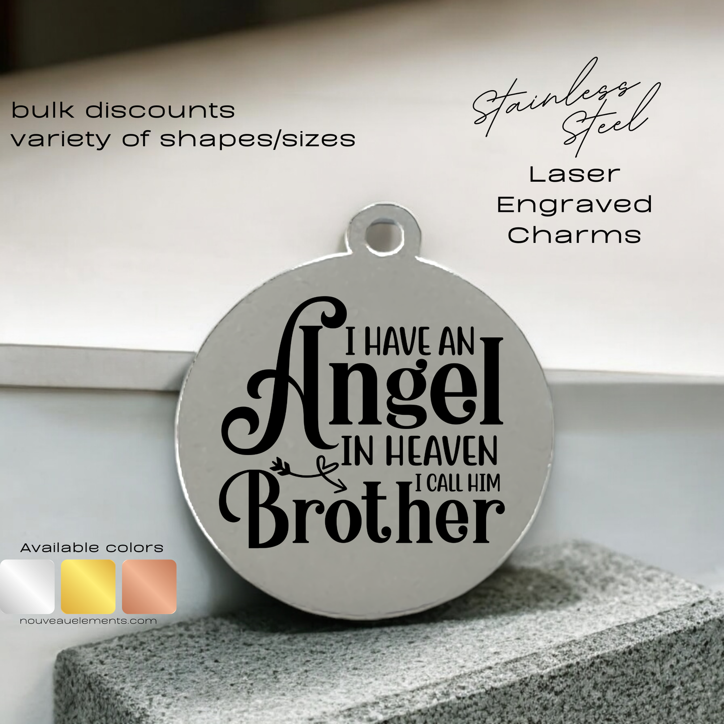 Angel in Heaven I call him Brother | Laser Engraved Stainless Steel Charm