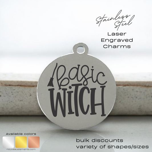 Basic Witch with Broom | Laser Engraved Stainless Steel Charm