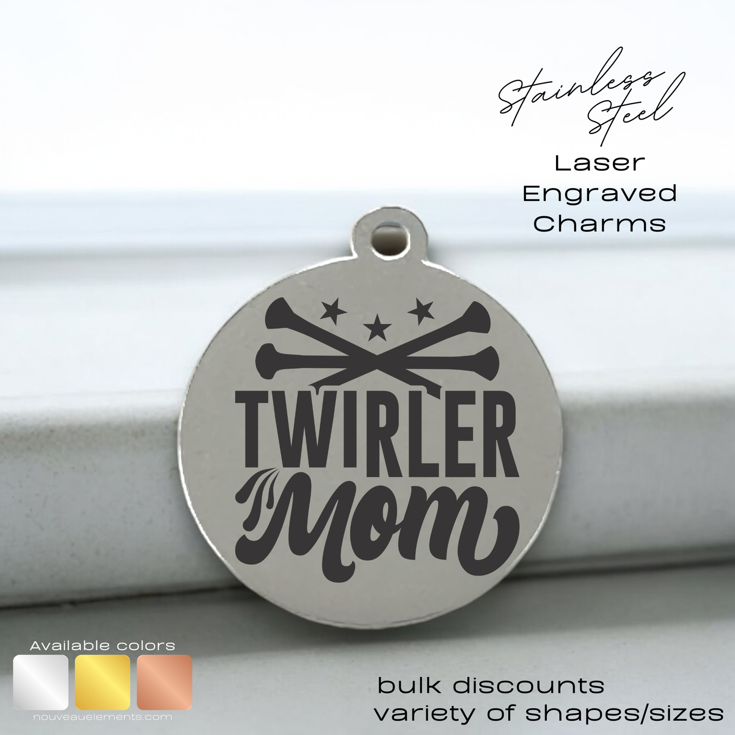 Twirler Mom | Laser Engraved Stainless Steel Charm